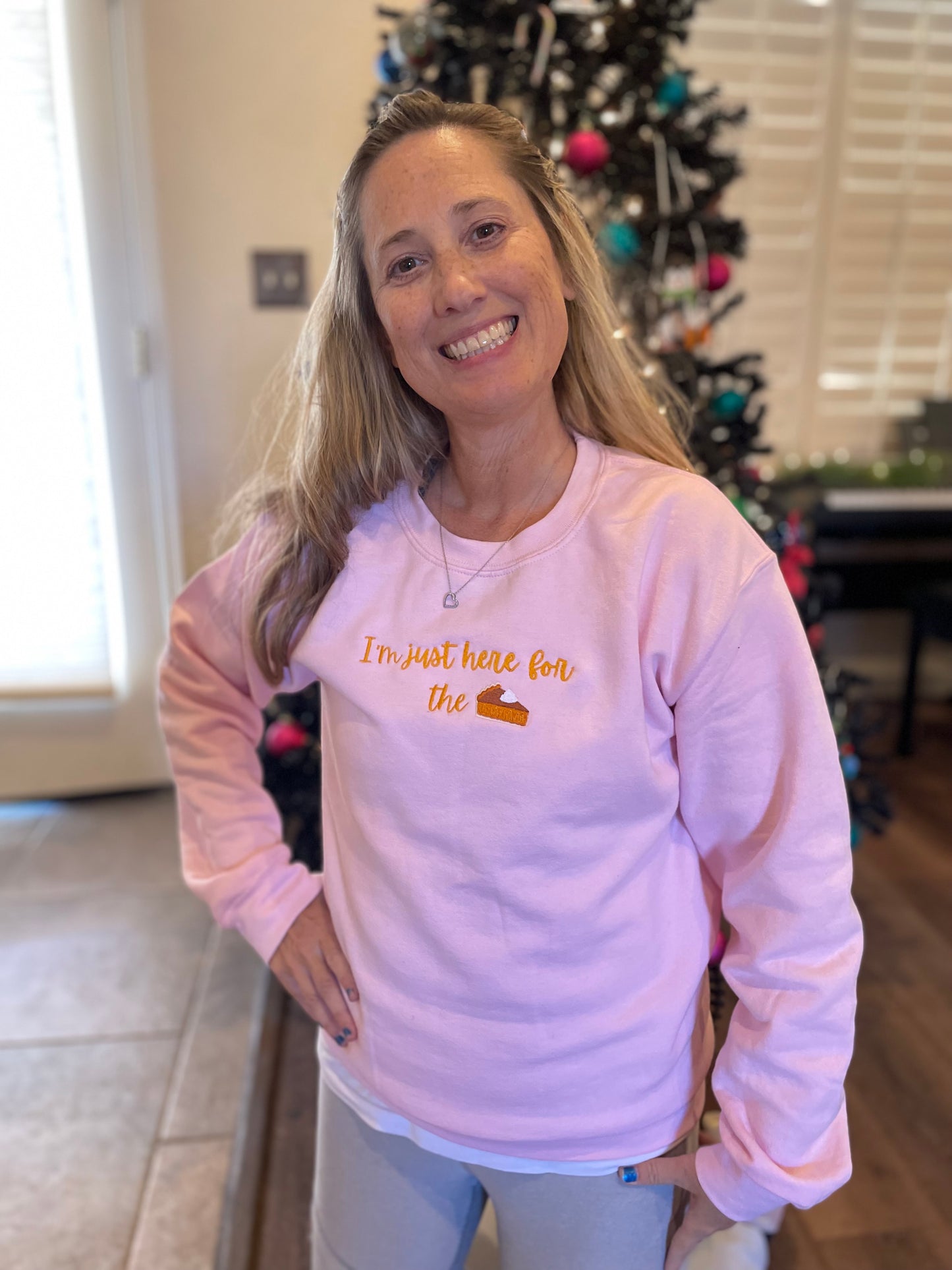 I’m Just Here for the Pie" Embroidery Thanksgiving Sweatshirt